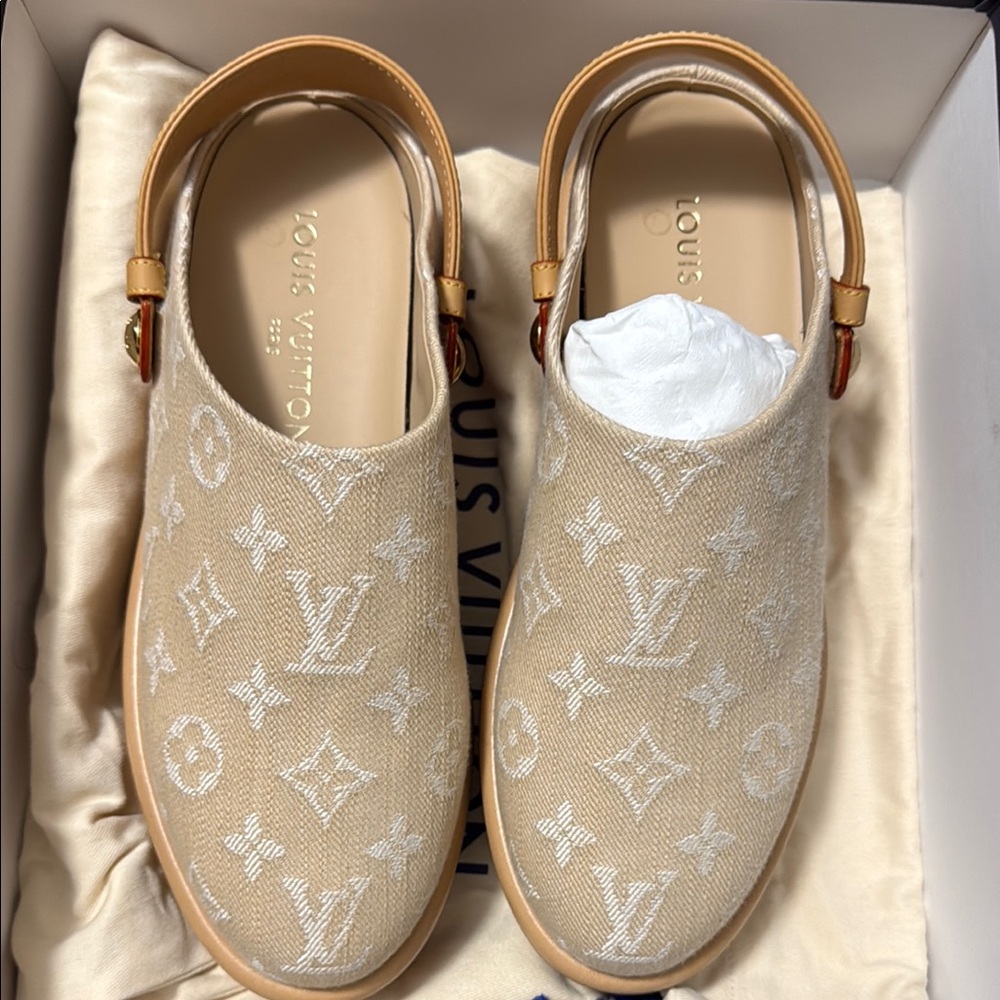 Louis Vuitton Tan Monogram Slip-Ons - Picture 2 of 8